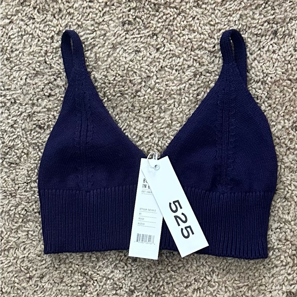 525 America Knit Bralette Crop Top XS NWT Dark Blue - Picture 8 of 13